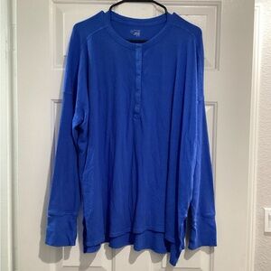 Electric Cobalt Blue Flowy Longe Sleeve Henley Top